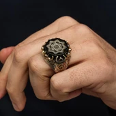 Hz. Süleyman Mührü Siyah Taşlı 925 Gümüş Yüzük thumbnail 3