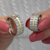 Dik Çizgili Taşlı Çift 925 Gümüş Alyans Yüzük thumbnail 2