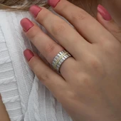 Dik Çizgili Taşlı Çift 925 Gümüş Alyans Yüzük thumbnail 7