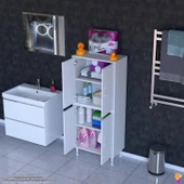 Modilayn İLKİM 55x138x32,5 cm Ekstra Düzen İçin Kullanışlı 4 Kapak 4 Bölmeli Banyo Mutfak Dolabı thumbnail 1