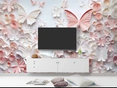 3D Pembe Kabartma Kelebek Duvar Kağıdı Baskı thumbnail 3