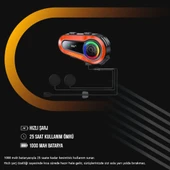 2 ADET Q08 2X 1000m Telsiz Mesafeli Özellikli 2 Kişi Bağlantılı Bluetooth Kask Kulaklık Ekranlı Fenerli Interkom - 6