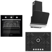 Tecna Siyah Ankastre Set  (8471 5 Gözlü Döküm Izgara 70 Cm Ankastre Ocak-8126 6 Fonksiyon Fırın-Tecna 8871 60 cm Duvar Tipi Davlumbaz) - 1