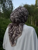 Pamuklu Soft Roza Desen Eşarp-Vizon - 3