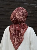 Pamuklu Soft Roza Desen Eşarp-Kiremit - 3