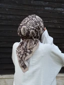 Pamuklu Soft Roza Desen Eşarp-Vizon - 5