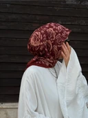 Pamuklu Soft Roza Desen Eşarp-Kiremit - 1