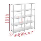 5 Katlı Duble Paslanmaz Krom Raf - Inox Soğuk Oda Rafı, Buzhane Rafı  43x93 cm 200 cm 1.00 mm - 1