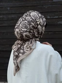 Pamuklu Soft Roza Desen Eşarp-Vizon - 1