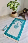 Mihrap Desenli İpek Dokulu Keseli Seccade Turkuaz Renk - 2