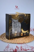 Özel Kutulu Hediyelik Lüks Kadife Dokuma Seccade ve Kristal Tesbih Seti Füme thumbnail 1
