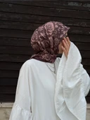 Pamuklu Soft Roza Desen Eşarp-Kahve/Gül Kurusu - 1