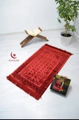 Özel Kutulu Hediyelik Lüks Kadife Dokuma Seccade ve Kristal Tesbih Seti Kırmızı thumbnail 4