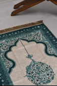Pratik ve Taşınabilir İpek Dokulu Mihrap Desenli Çantalı Seccade Turkuaz thumbnail 3
