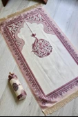 Mihrap Desenli İpek Dokulu Keseli Seccade Pembe - 2