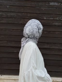 Pamuklu Soft Roza Desen Eşarp-Gümüş - 6