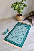 Rumi Desenli İpek Dokulu Keseli Seccade Yeşil Renk - 1