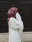 Pamuklu Soft Roza Desen Eşarp-Bordo - 2
