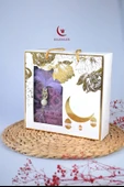 Özel Kutulu Hediyelik Lüks Kadife Dokuma Seccade ve Kristal Tesbih Seti Mor thumbnail 1