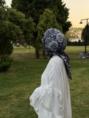 Pamuklu Soft Roza Desen Eşarp-Siyah/Antrasit - 5