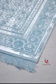 Özel Kutulu Hediyelik Lüks Kadife Dokuma Seccade ve Kristal Tesbih Seti Koyu Mavi - 4