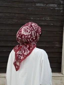 Pamuklu Soft Roza Desen Eşarp-Bordo - 3
