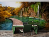 Orman, Şelale, Göl, Sonbahar Manzara Duvar Kağıdı Baskı thumbnail 4