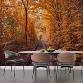 Sonbahar Demir yolu Tren Manzara Duvar Kağıdı Baskı thumbnail 5