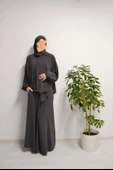 Medine İpeği Kendinden Şallı Ferace Füme - 1
