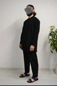 Afgan Model Pamuklu Keten Erkek Takım Siyah– Rahat Kalıp thumbnail 4