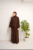 Medine İpeği Kendinden Şallı Ferace Kahverengi thumbnail 1