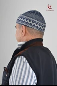 Kırçıllı Triko Örme Hacı Takkesi Mavi - 1