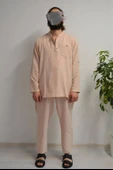 Erkek Pamuklu Aerobin Kumaş Hac ve Umre Takımı Bej -Bol Kesim-Rahat Kalıp thumbnail 1