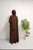 Medine İpeği Kendinden Şallı Ferace Kahverengi thumbnail 6