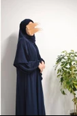 Medine İpeği Kendinden Şallı Ferace Lacivert thumbnail 1