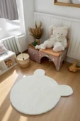 Peluş Ayıcık Halı Kaymaz Tabanlı Yıkanabilir Çocuk & Oyun Odası Halısı Krem - 3