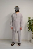 Afgan Model Pamuklu Keten Erkek Takım Gri– Rahat Kalıp thumbnail 1