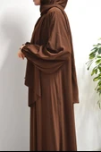 Medine İpeği Kendinden Şallı Ferace Kahverengi thumbnail 3