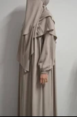 Medine İpeği Elbise- Sufle ve Peçe Takım Üç Parça Set Bej thumbnail 3