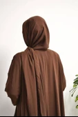Medine İpeği Kendinden Şallı Ferace Kahverengi thumbnail 5