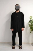 Afgan Model Pamuklu Keten Erkek Takım Siyah– Rahat Kalıp - 1