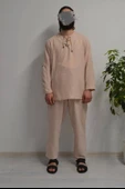 Hac ve Umre İçin Erkek Takım -Lastikli Pantolon&Dik Yaka Gömlek Bej thumbnail 1