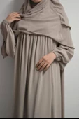 Medine İpeği Elbise- Sufle ve Peçe Takım Üç Parça Set Bej thumbnail 4