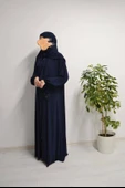 Medine İpeği Kendinden Şallı Ferace Lacivert thumbnail 5