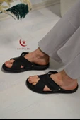 Erkek Çapraz Model Yumuşak Taban Sandalet Siyah –Hac Umre ve Günlük Kullanıma Uygun - 3
