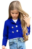 Kız Çocuk Gümüş Düğme Detaylı Lacivert Blazer Ceket Kalp Detaylı Jean Pantolon Alt Üst Takım 2251205017 - 3