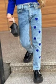 Kız Çocuk Gümüş Düğme Detaylı Lacivert Blazer Ceket Kalp Detaylı Jean Pantolon Alt Üst Takım 2251205017 - 4