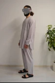 Afgan Model Pamuklu Keten Erkek Takım Gri– Rahat Kalıp thumbnail 4