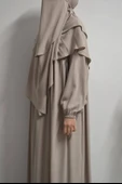 Medine İpeği Elbise- Sufle ve Peçe Takım Üç Parça Set Bej thumbnail 5