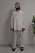 Hac ve Umre İçin Erkek Takım-Lastikli Pantolon&Dik Yaka Gömlek Beyaz thumbnail 1